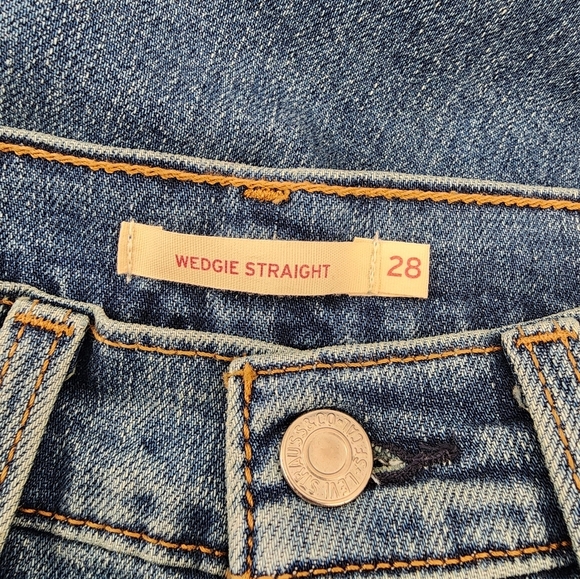 Levis Blue Wedgie Straight Raw Hem Button Fly Jeans Size 28 - Picture 6 of 10